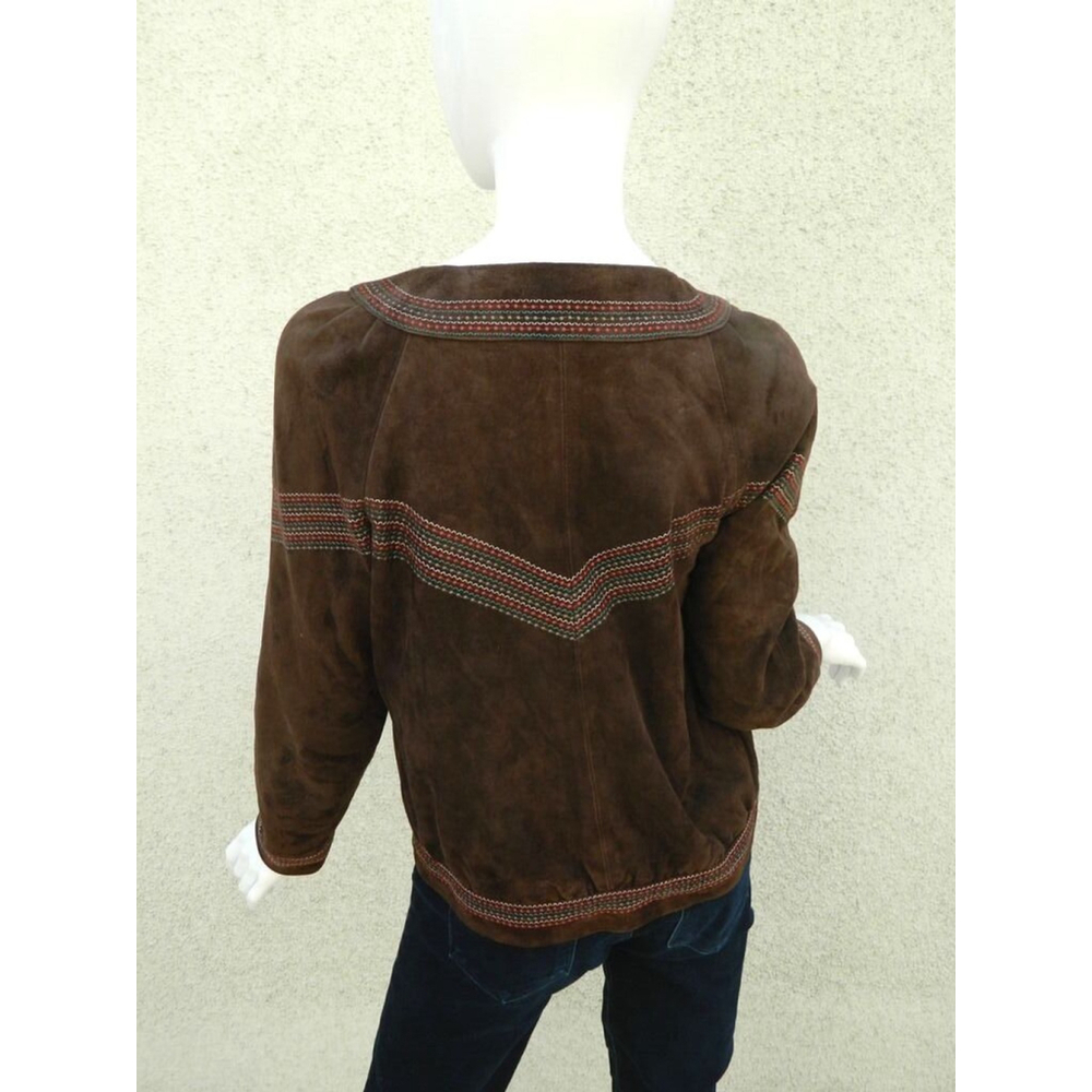 Vintage CACHAREL Jacket Size Medium Brown Suede Embroidered Boho Chic Festival - Picture 2 of 11